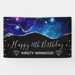 Galaxy & Faux-Silber-Glitter-Achat Sweet 16 Banner