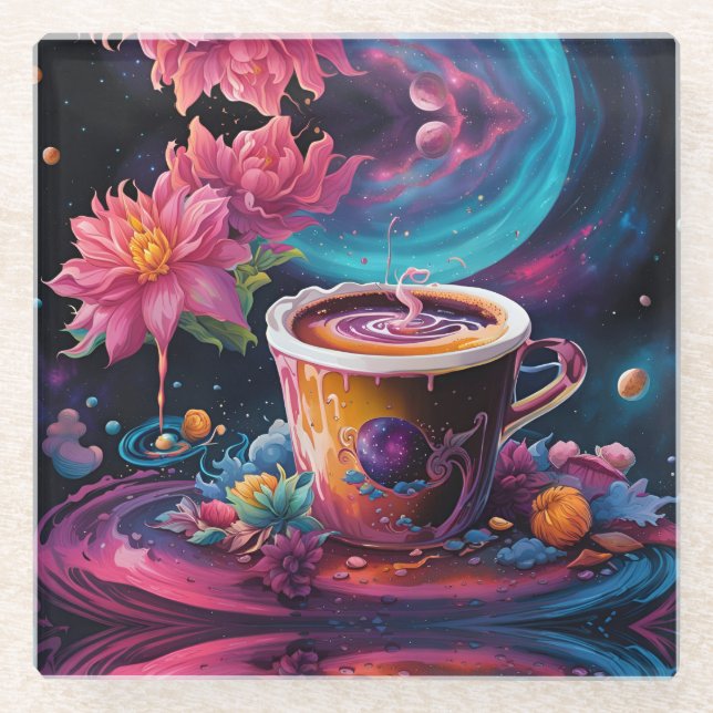 Galaxy Garden Kaffee Kunst Glasuntersetzer (Vorderseite)