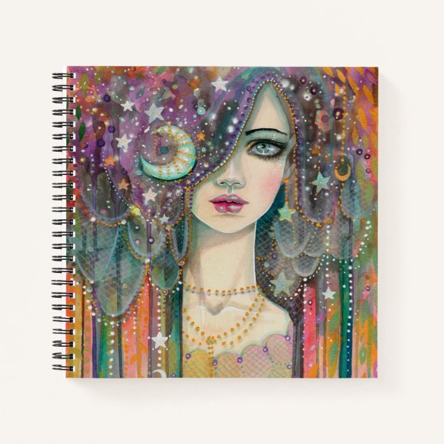 Galaxy Girl Boho Sinti und Roma Fantasy Art Sketch Notizbuch (Vorderseite)