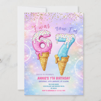 Galaxy Glitter I Was 6 Now 7 Birthday Ice Cream  Einladung
