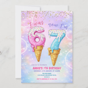Galaxy Glitter Ich war 6 jetzt 7 Geburtstag Eiscre Einladung