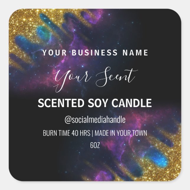 Galaxy Glitzer Back Soy Candle Labels Quadratischer Aufkleber (Vorderseite)