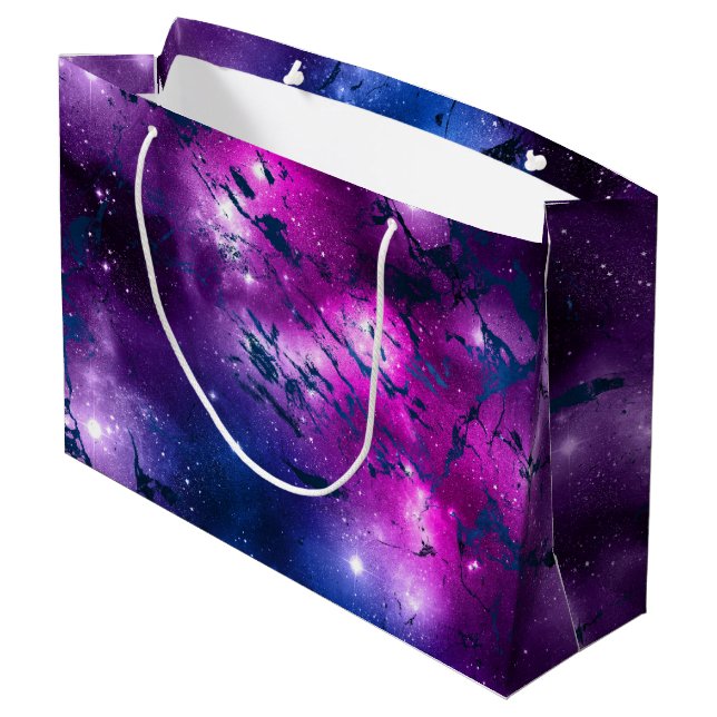 Galaxy Glow | Kosmisches Blau, Lila und rosa Marmo Große Geschenktüte (Rückseite Schrägansicht)