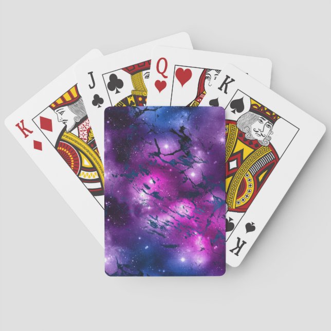 Galaxy Glow | Kosmisches Blau, Lila und rosa Marmo Spielkarten (Rückseite)