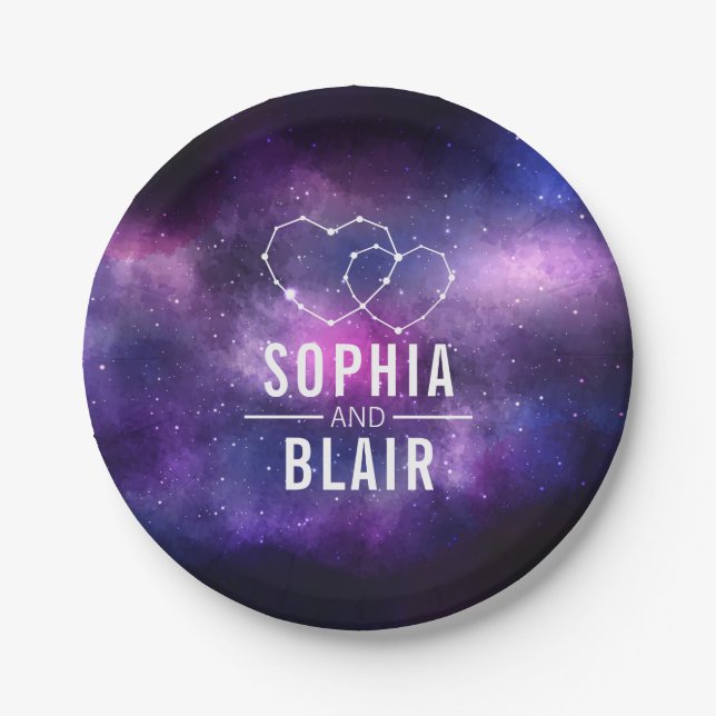 Galaxy Hearts Constellation Wedding Personalisiert Pappteller (Vorderseite)