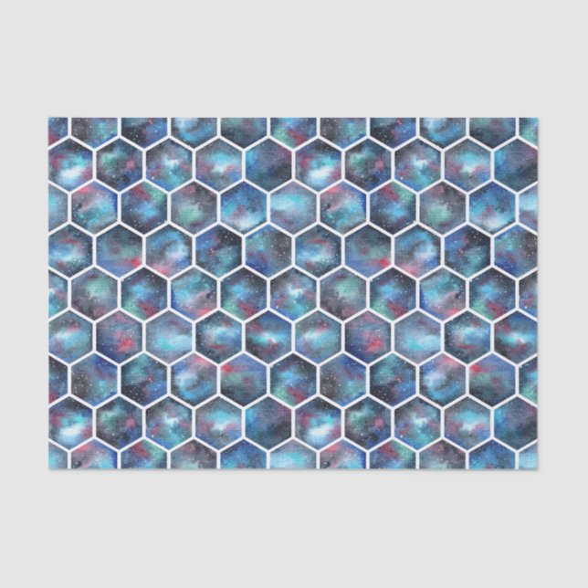 Galaxy Hexagon Muster in Deep Space Blue Seidenpapier (Vorderseite)