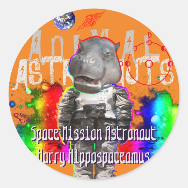 Galaxy Hippo Astronaut im Weltraum Runder Aufkleber (Vorderseite)