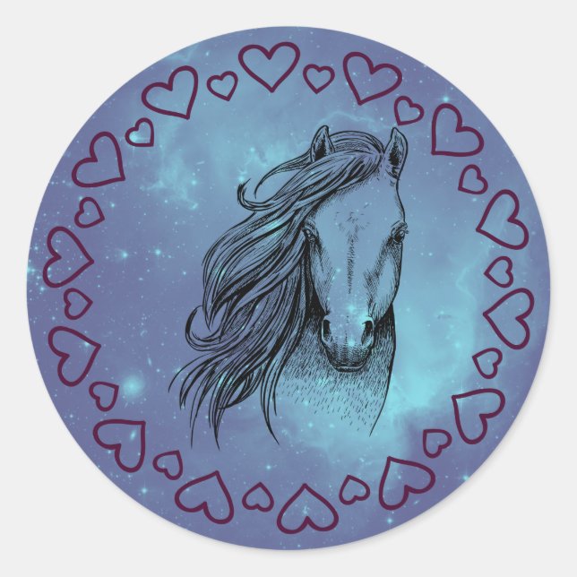 Galaxy Horse & Herz Runder Aufkleber (Vorderseite)