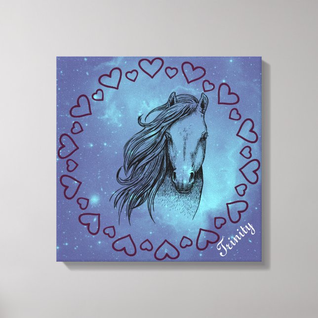 Galaxy Horse & Hörer mit optionalem Namen Leinwanddruck (Vorderseite)