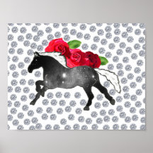 Galaxy Horse Schwarz-weiß Nebula Rose und Diamante