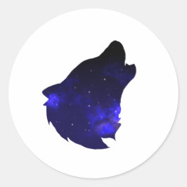 Galaxy Howling Wolf Silhouette Night Sky mit Star Runder Aufkleber