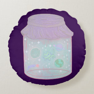 Galaxy-Katze in einem Glas Kawaii Weltraum-Katze Rundes Kissen