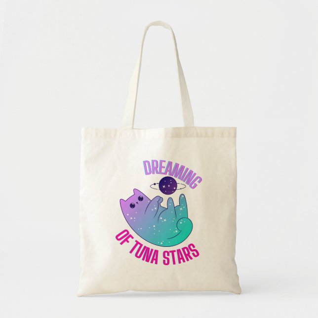 Galaxy Kawaii Anim Cat mit Stars Tote Bag Tragetasche (Vorne)