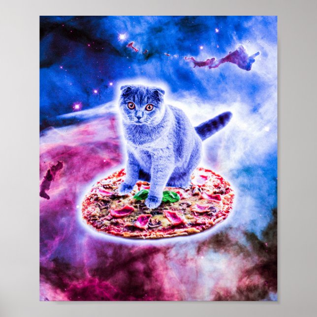 Galaxy Kitty Cat Riding Pizza In Space Poster (Vorne)