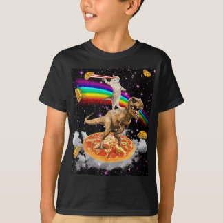 Galaxy Laser Cat auf Dinosaur auf Pizza mit Tacos  T-Shirt
