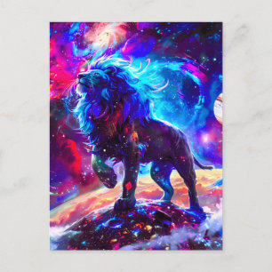 Galaxy Lion Blue Feiertagspostkarte