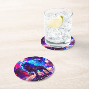 Galaxy Lion Blue Runder Pappuntersetzer