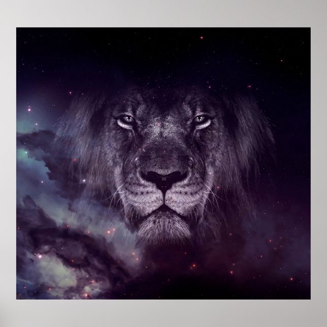 Galaxy Lion Face Art Wallpaper Poster (Vorne)