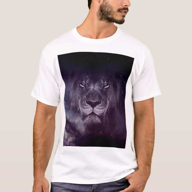 Galaxy Lion Face Art Wallpaper T-Shirt (Vorderseite)