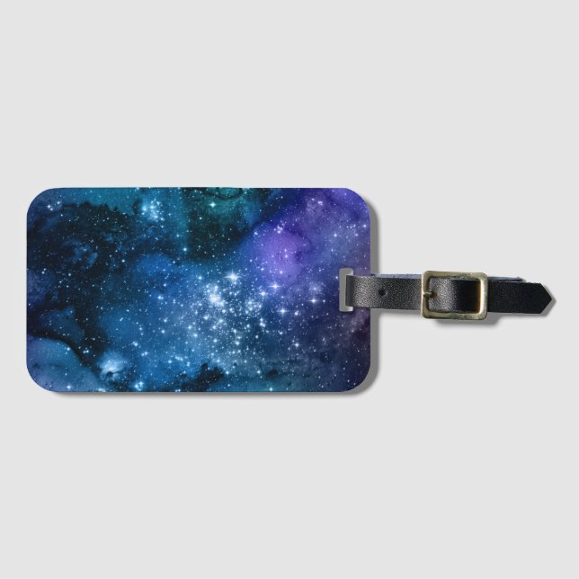 Galaxy Lovers Starry Space Blue Sky White Glitzern Gepäckanhänger (Vorderseite (Horizontal))