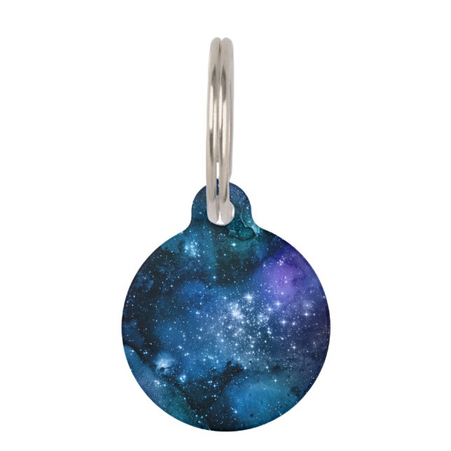 Galaxy Lovers Starry Space Blue Sky White Glitzern Haustiermarke (Vorderseite)