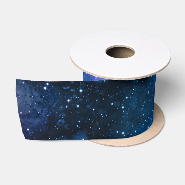 Galaxy Lovers Starry Space Blue Sky White Glitzern Satinband (Spule)