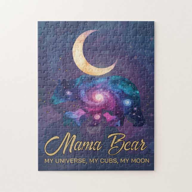 Galaxy Mama Bear & Cubs Moon Silhouette (Vertikal)