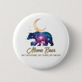 Galaxy Mama Bear & Cubs Moon Silhouette Button