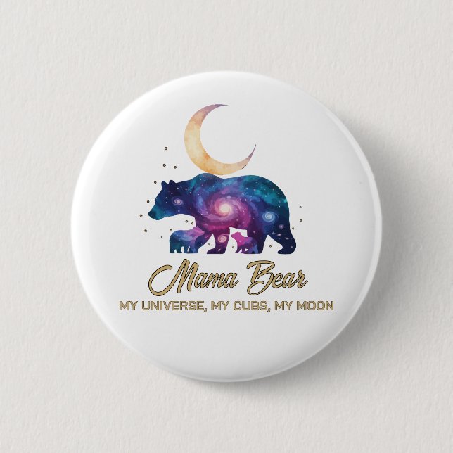 Galaxy Mama Bear & Cubs Moon Silhouette Button (Vorderseite)