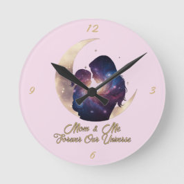 Galaxy Mama & Child Silhouette Moon Art Runde Wanduhr