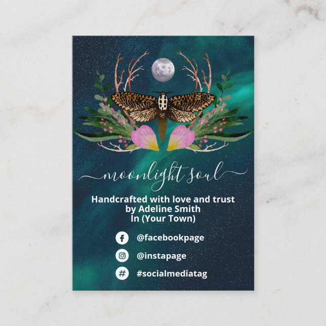 Galaxy Moon Moth Zauber Jar Kit Business Card Visitenkarte (Vorderseite)