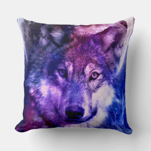 Galaxy Mystical Wolf-Gesicht mit Vollmond Kissen