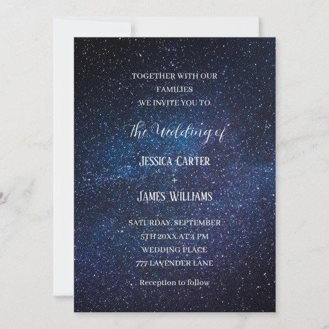 Galaxy Navy Blue Sky Starry Night Wedding Einladung (Vorderseite)