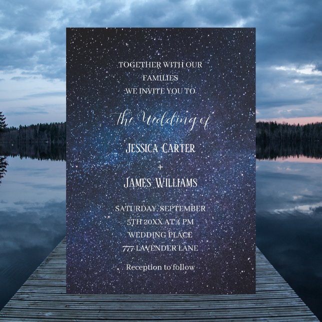 Galaxy Navy Blue Sky Starry Night Wedding Einladung (Von Creator hochgeladen)