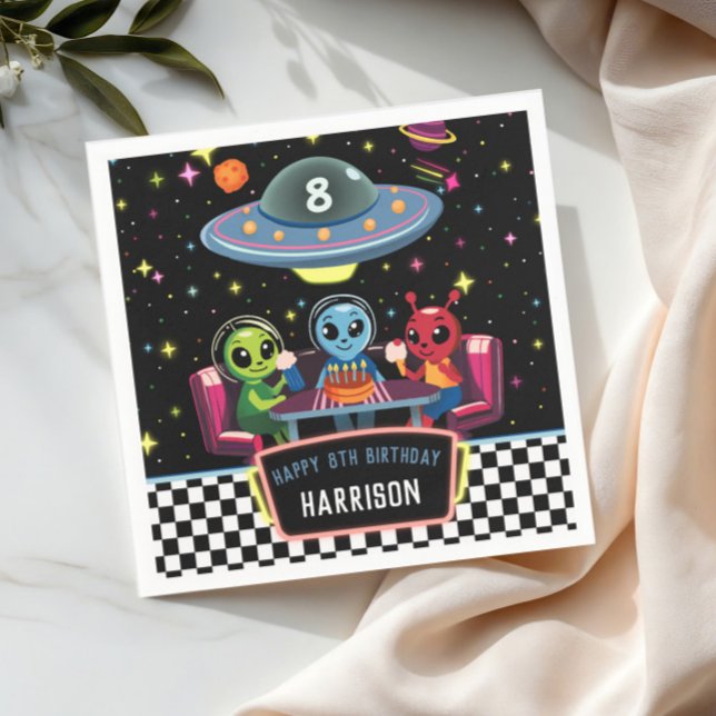 Galaxy Neon Space Alien Boys Birthday Serviette (Von Creator hochgeladen)