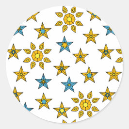 Galaxy Orange and Blue Sun and Stars Gems Muster Runder Aufkleber