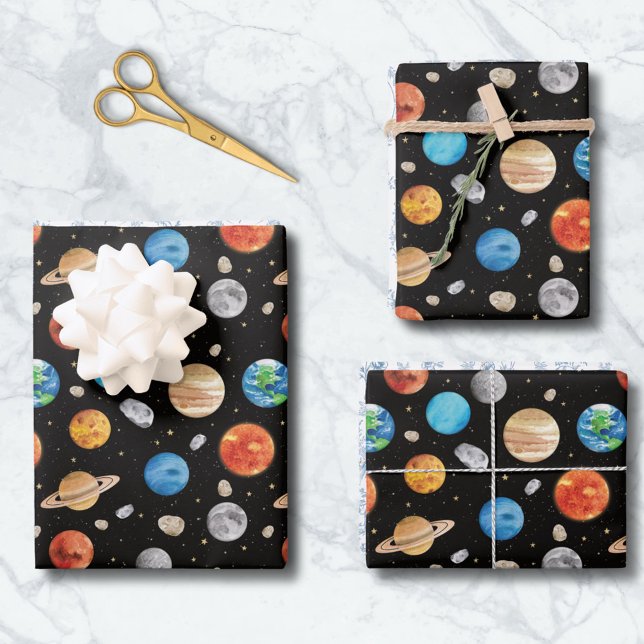 Galaxy Outer Space Planet Watercolor Illustration  Geschenkpapier Set (Von Creator hochgeladen)