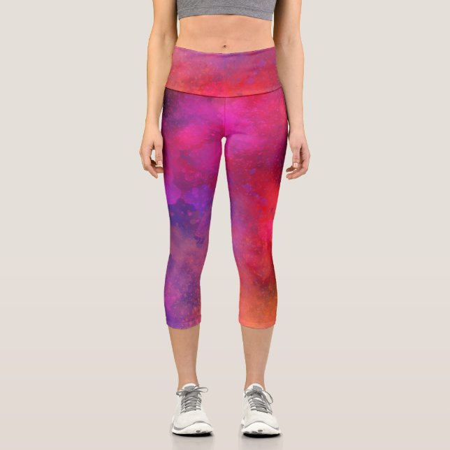 Galaxy Paint Spritzer Effect Capri Leggings (Vorderseite)