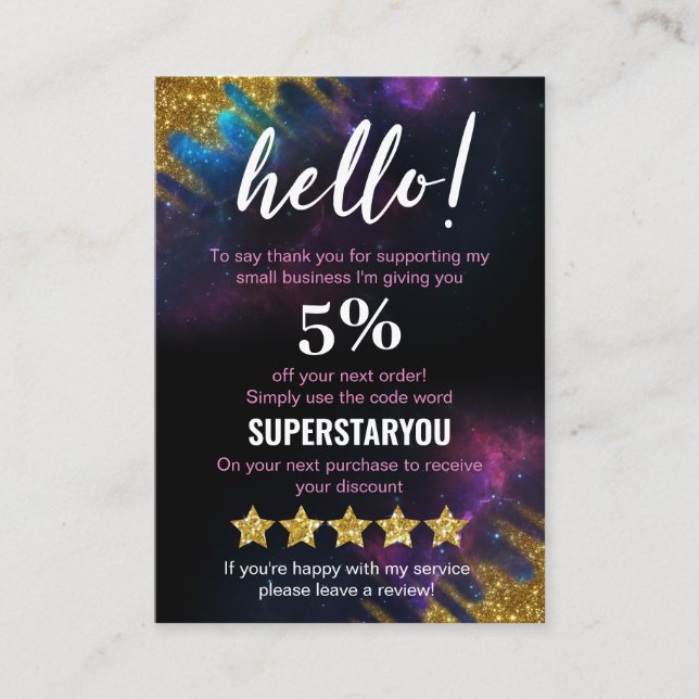 Galaxy Parties scintillant Black Gold Remise carte (Devant)