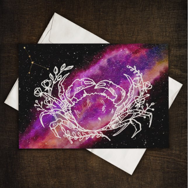 Galaxy Pink Cancer Zodiac Constellation Sign Card (Von Creator hochgeladen)