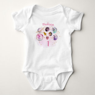 Galaxy Pink Gold Girl Baby Strampler