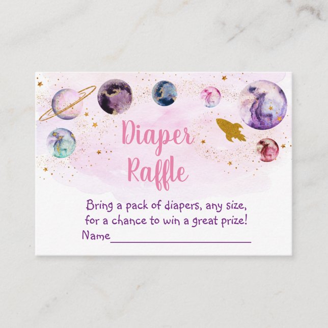 Galaxy Pink Gold Space Baby Dusche Windeln Raffel Begleitkarte (Vorderseite)