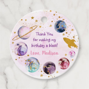 Galaxy Pink Gold Weltraum Geburtstag Geschenkanhänger