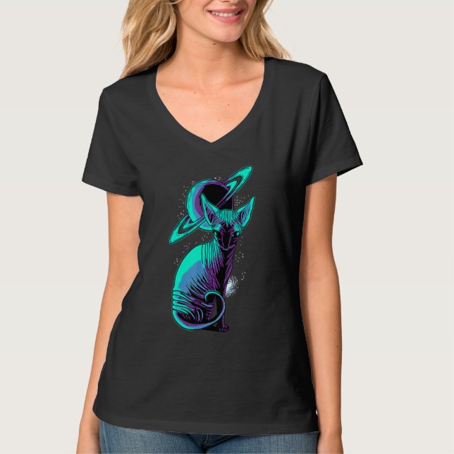 Galaxy Saturn Planet Sphynx Cool Cat Feline Cat T-Shirt (Vorderseite)