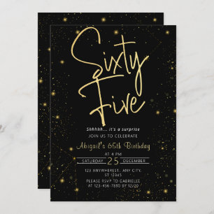 Galaxy Script Black und Gold 65. Geburtstagsparty Einladung