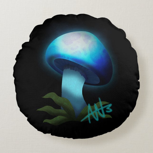 Galaxy Shiitake Glighlight Blue Mushroom Rundes Kissen (Vorderseite)