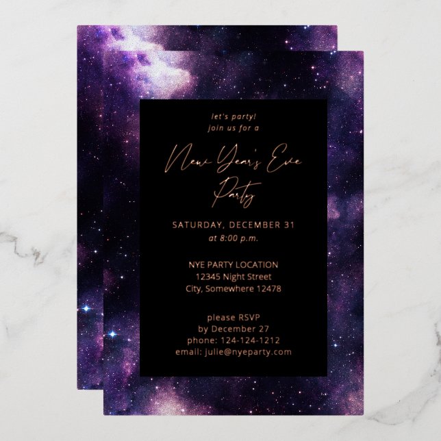 Galaxy Silvester Party Folieneinladung (Vorderseite/Rückseite)