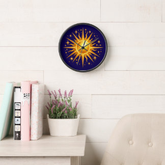 Galaxy Sonne und Sterne Faux Gold Navy Blau Uhr