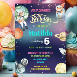 Galaxy Space Astronaut Planets Girl Geburtstags-Fo Einladung