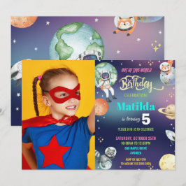 Galaxy Space Astronaut Planets Girl Geburtstags-Fo Einladung